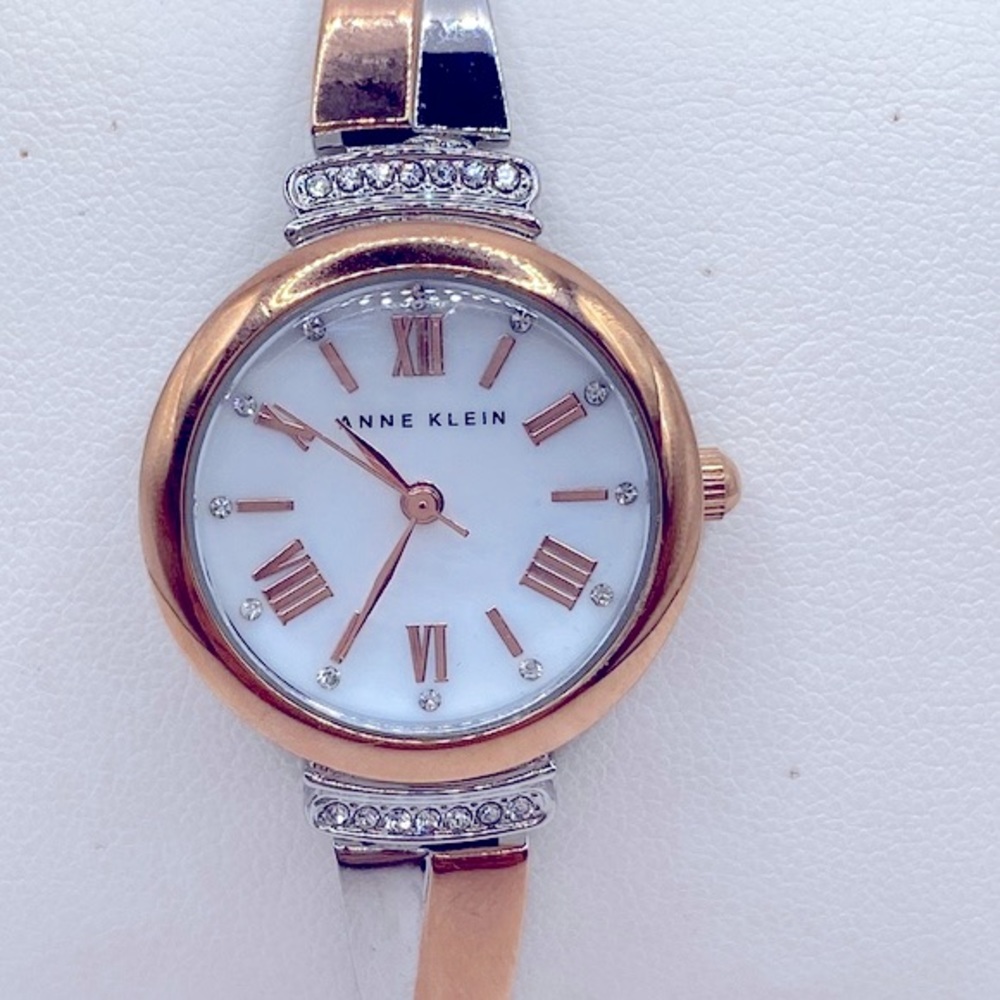 Working! Anne Klein Two Tone Swarovski Crystal Accented Dainty Watch